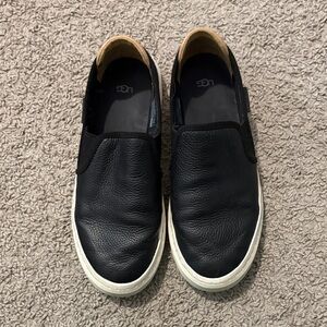 UGG Women’s Black Leather Slip-On Loafers with Cream Soles